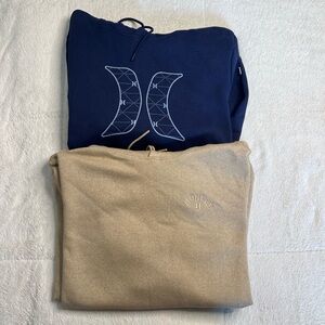 Hurley Hoodie Pullover Sweatshirt Bundle Lot Pair Blue Beige Mens XL Vintage Vtg